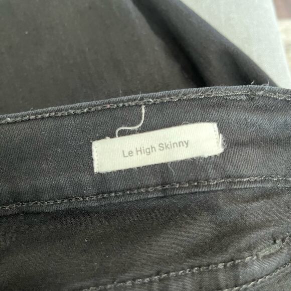 Frame Le High Skinny Low Rise Denim Jeans in Noir Jefferson Black Distressed 26 - Picture 5 of 16